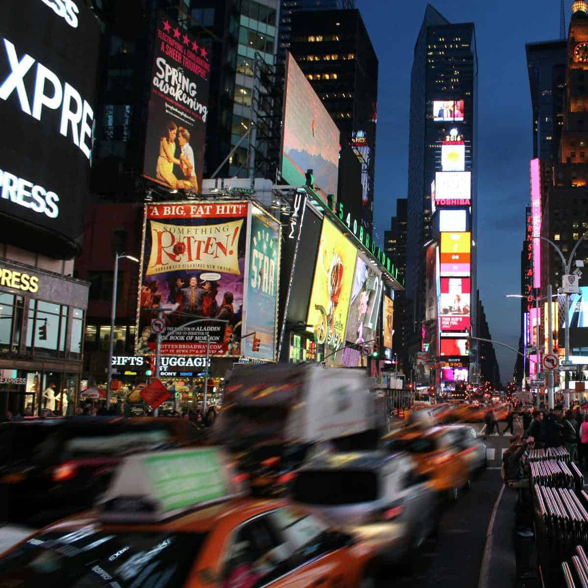 City streets with digital billboards