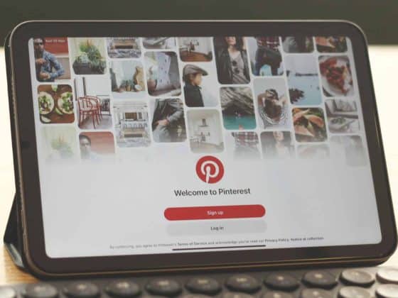 computer screen opening to Pinterest marketing tools.